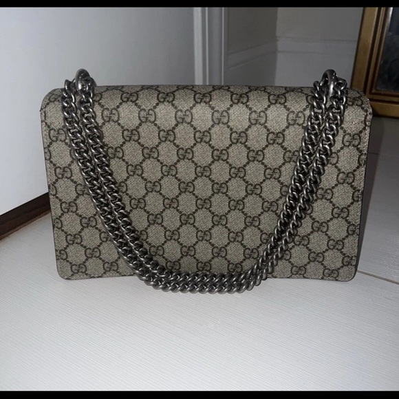 VERIFIED LARGE discontinued Gucci Tan and Silver Shoulder Bag Iconic Monogram - Picture 3 of 4